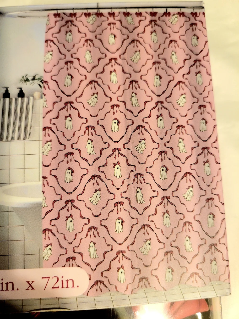 Pink Shower Curtain Set with Decorative Hooks
